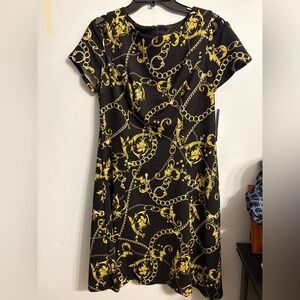 AGB dress, black and gold chain damask dress, size 14